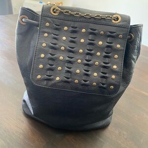 Black Studded Leather Bucket Bag